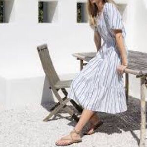 Maple & Cliff Striped Green and White Dress